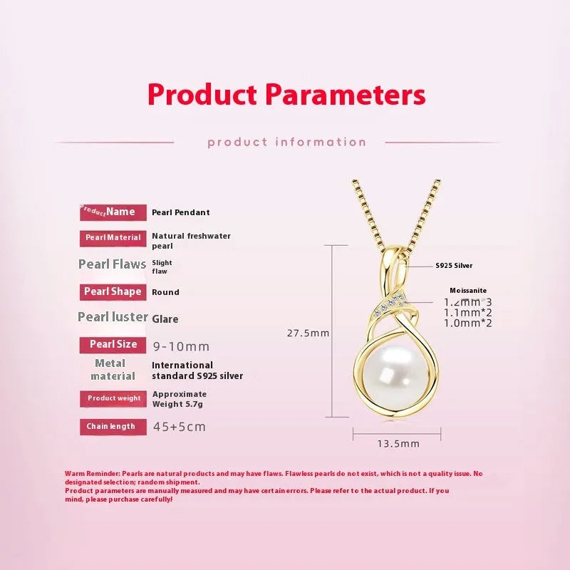 925 silver pearl pendant necklace with electroplated gold finish, geometric mother pearl pendant, O-ring chain
