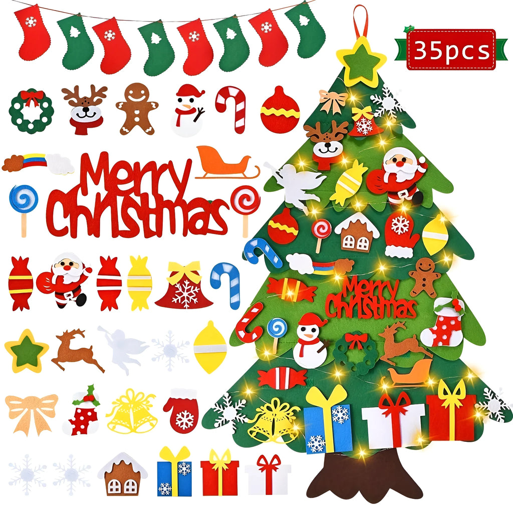 Felt Christmas tree and snowman holiday decoration in multiple styles for festive wall art