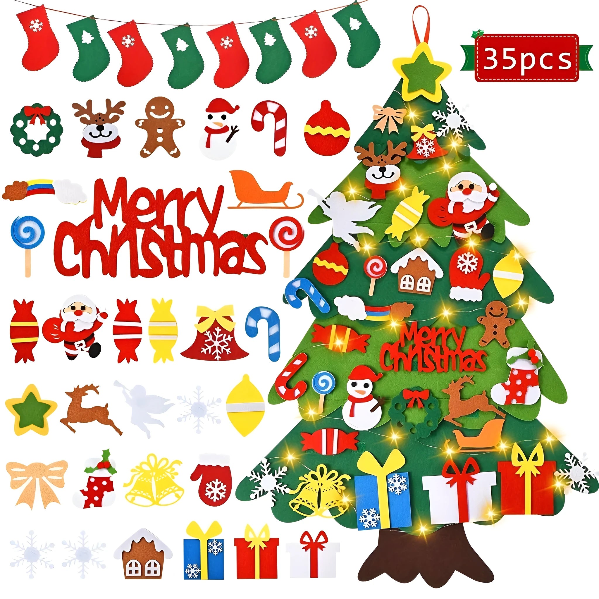 Felt Christmas tree and snowman holiday decoration in multiple styles for festive wall art