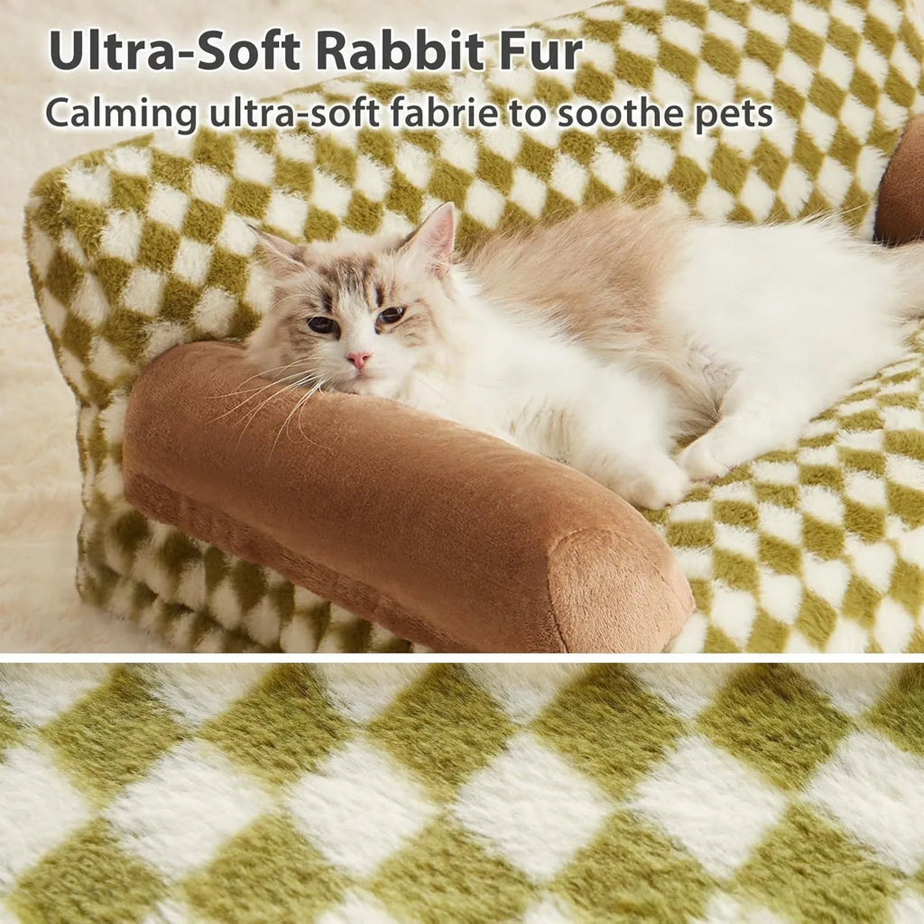 Checkered pet sofa bed for cats and small dogs with removable cover and non-slip bottom