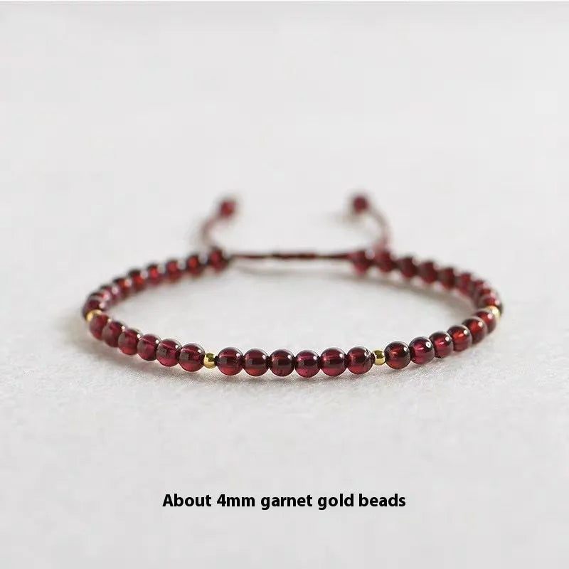 Hand-woven garnet Chinese bracelet with flexible wire red rope design