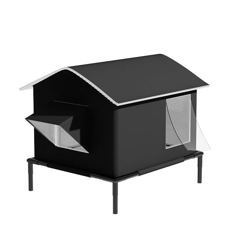 Black Oxford cloth warm outdoor pet bed kennel for cats and small dogs with lock temperature feature