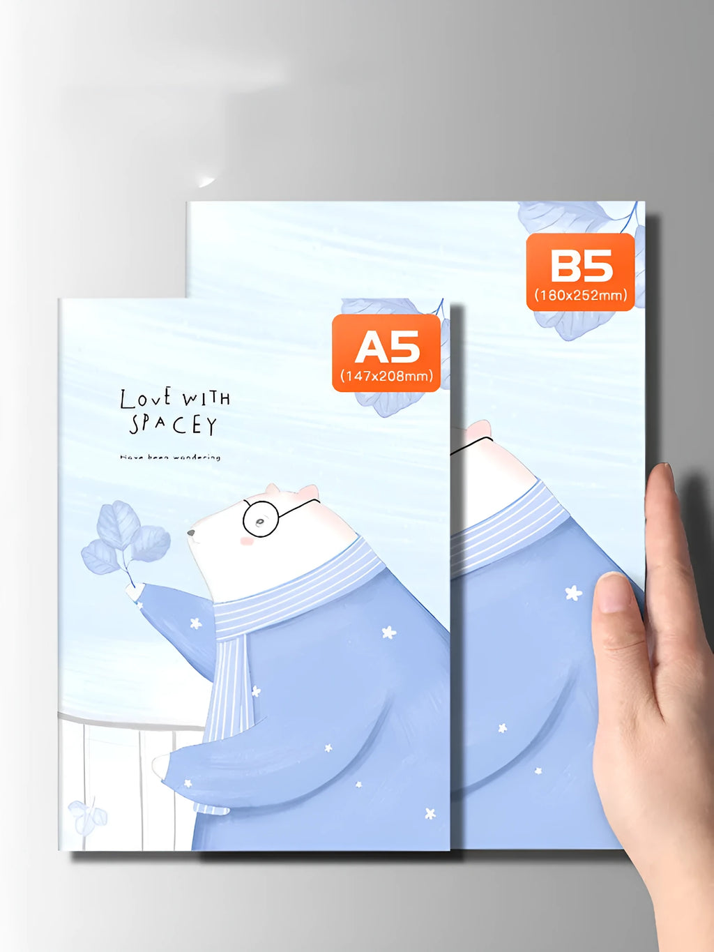 Ten soft cover thread-bound notebooks in A5 and B5 sizes with various designs