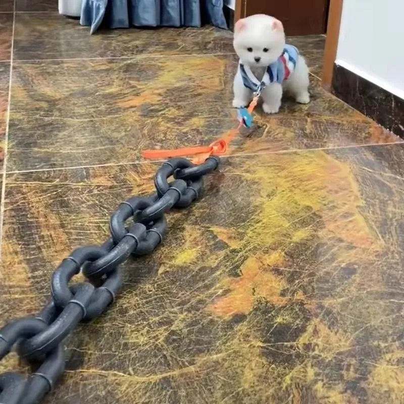 Simulation dog leash prop in bronze colour with rope-style design and chain detailing for video production