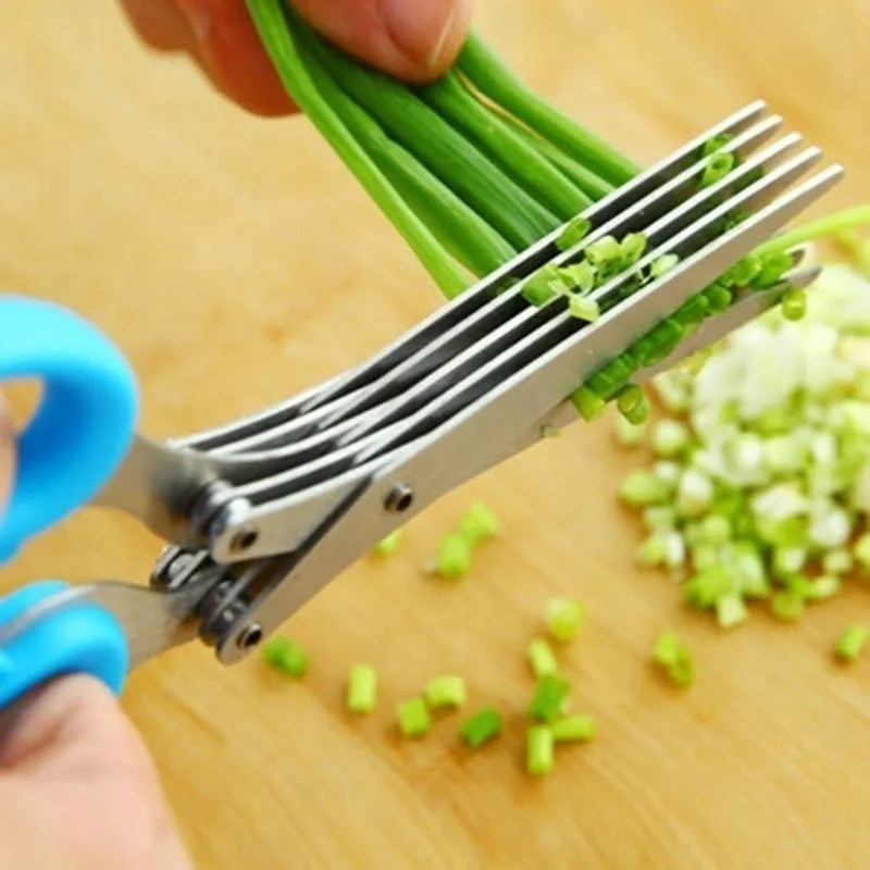 Green stainless steel multi-layer onion scissors for cutting herbs and seaweed