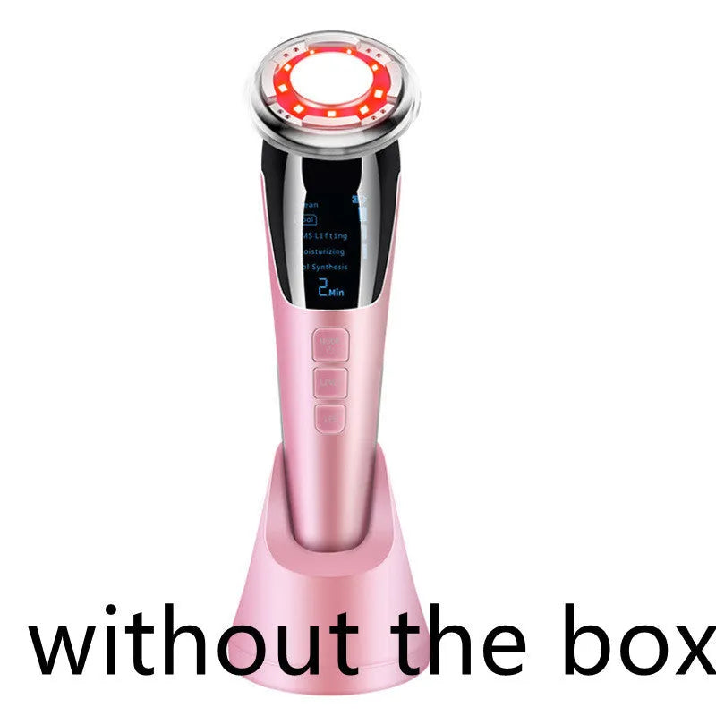 Cold and hot color photoelectron facial massager with negative ion and ultrasonic functions in pink and white colours