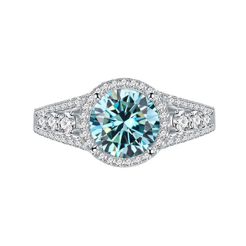 2 carat round cut colour moissanite ring in sterling silver S925 men's ring 6mm