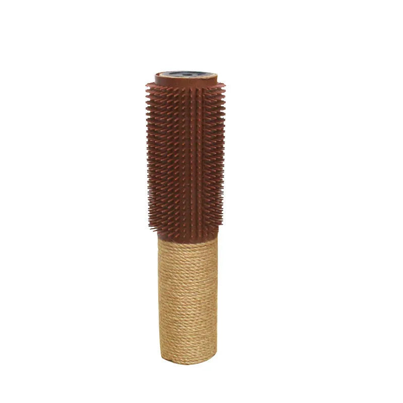 Brown sisal scratching post with face-rubbing device for cats, 30cm tall