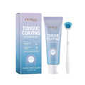 50g tube of tongue cleaning gel and a 17cm long tongue brush on a white background.