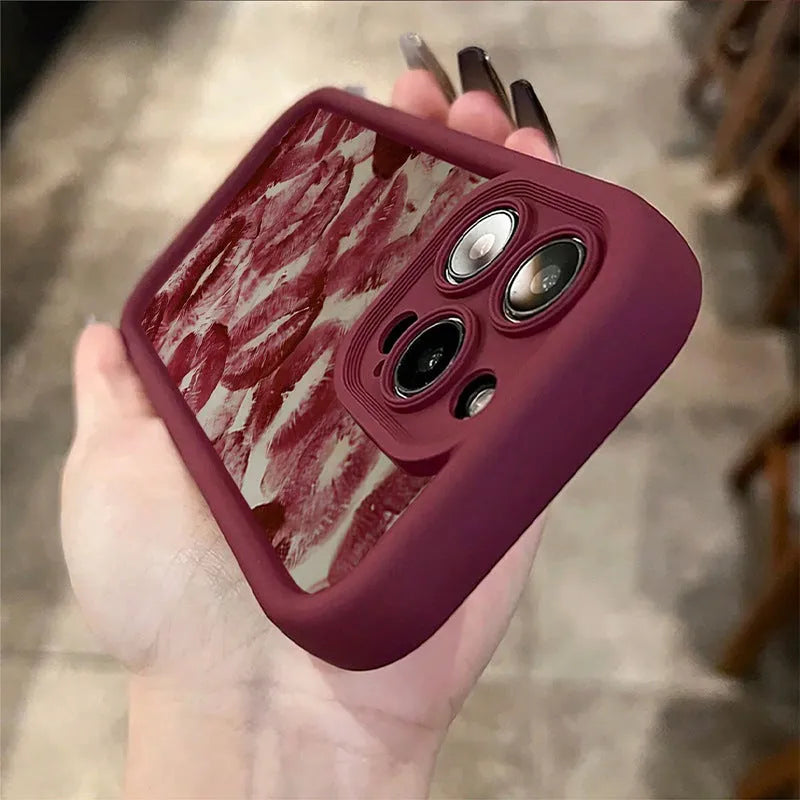 Red lip print TPU phone case for Apple iPhone, wine red, all-inclusive drop-resistant cover