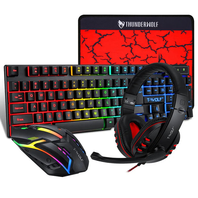 Thunder Wolf T800 gaming keyboard and mouse combo set with headset and mouse pad