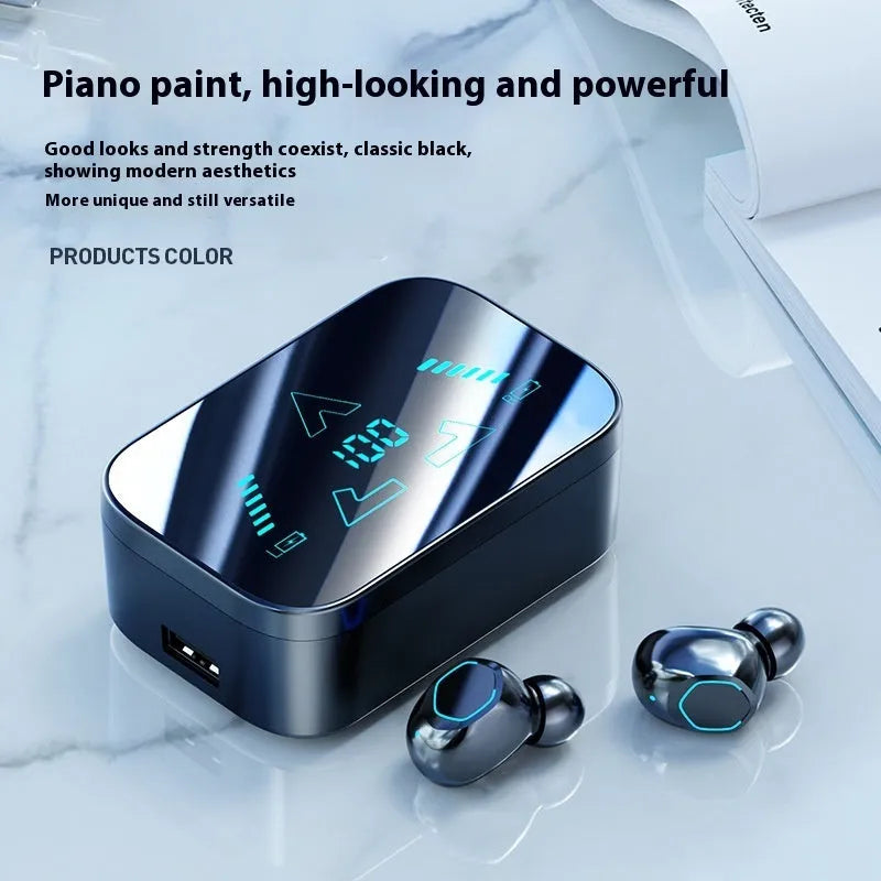 M48 Bluetooth headset in-ear wireless with digital display and charging case in black colour