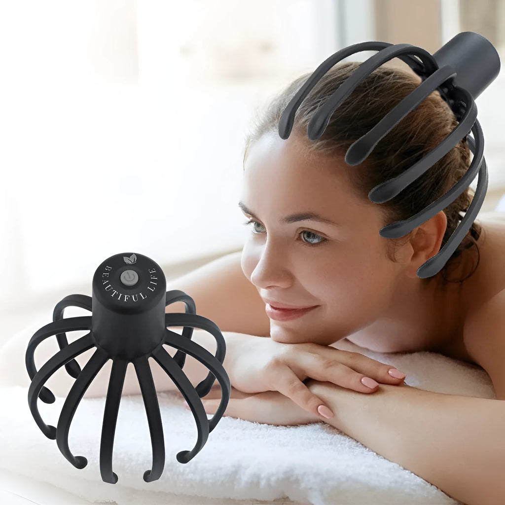 Octopus Electric Head Massage Tingler multi-claw scalp massager with TPE claws in black rechargeable variant