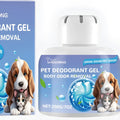 Blue pet deodorizing gel in a clear PET container, 7x8.5cm, for odour removal.