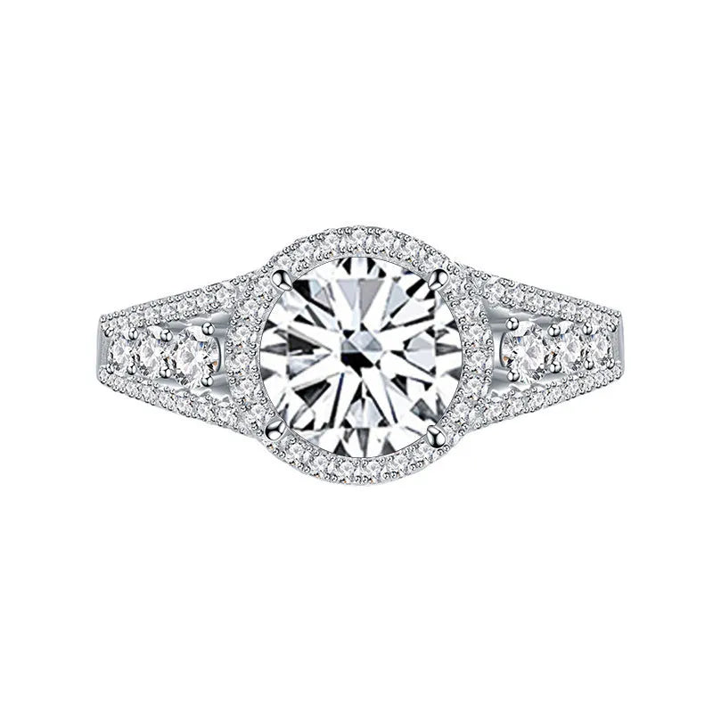 2 carat round cut colour moissanite ring in sterling silver S925 men's ring 6mm