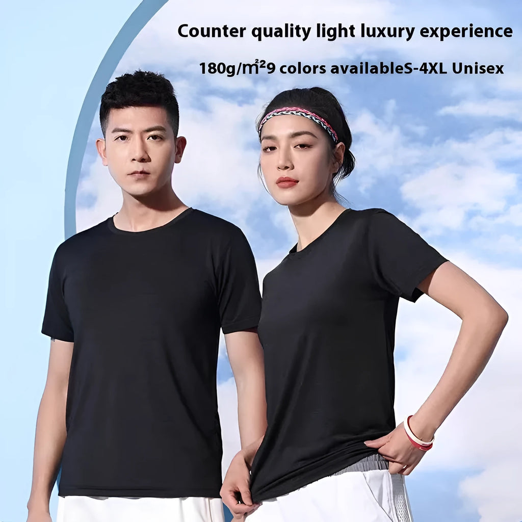 Crystal silk quick-drying T-shirt in spandex fabric showing solid colour options
