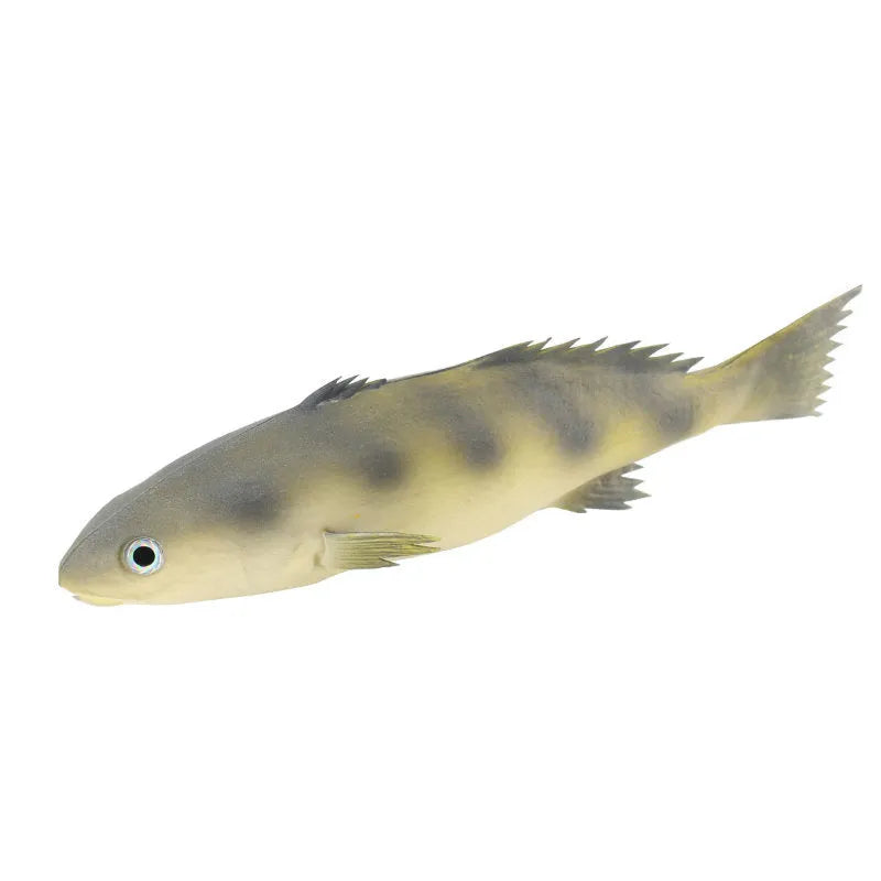 Three PU simulated fish ornaments: yellow-fin tuna, flower fish, and yellow croaker