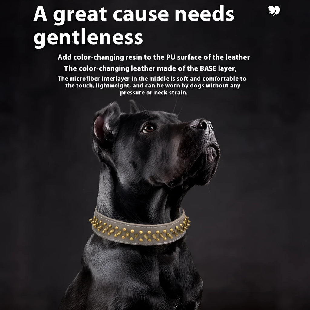 Rivets gradient leather pet collar in black with monochrome pattern and adjustable fit