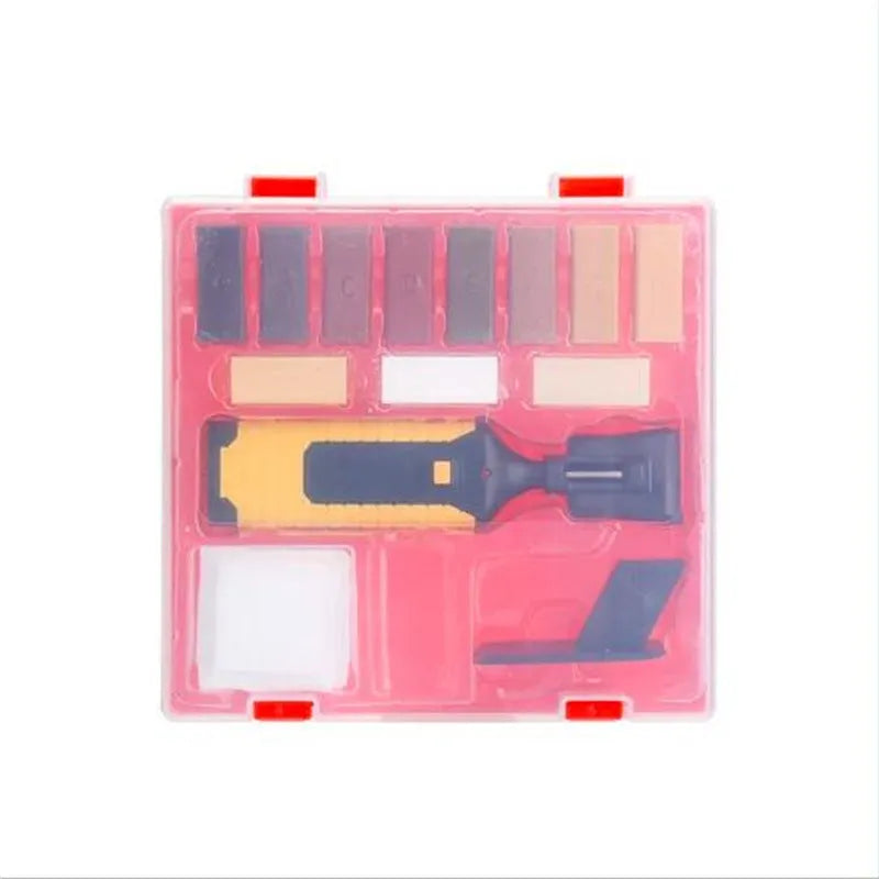 Floor tile repair tool set with red or yellow handle options and wax sticks for DIY furniture restoration