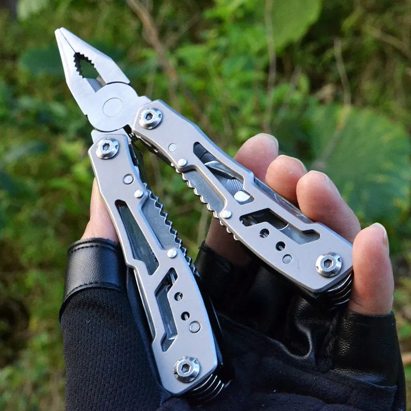 All steel 14-in-1 folding multi-function pliers with locking blade, 10cm folded length, black colour
