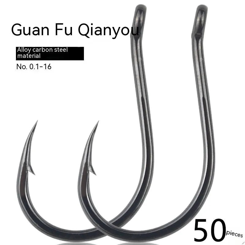 Bulk pack of barbed alloy carbon steel fishing hooks for sea and rock fishing in various sizes.