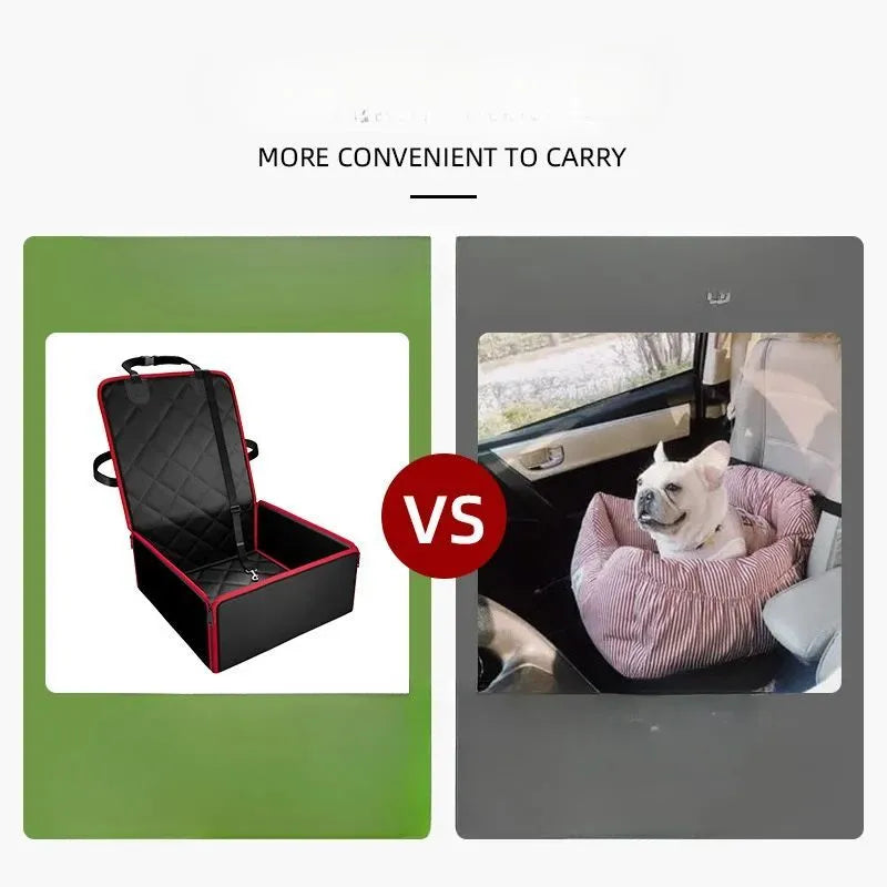 Black non-slip car seat pet pad for big dogs on a car passenger seat.