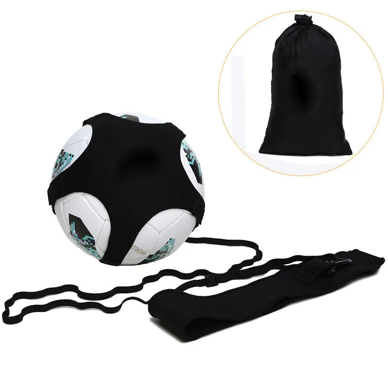 Black football juggling belt with rotating mechanism and 2 metre length for solo training