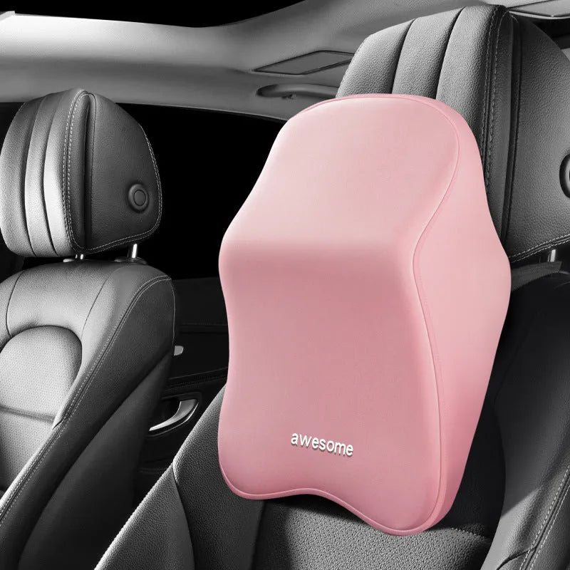 Geometric pattern memory foam car lumbar pillow and headrest in black colour option