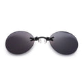 Frameless clip-nose round sunglasses in retro style with metal frame on a person