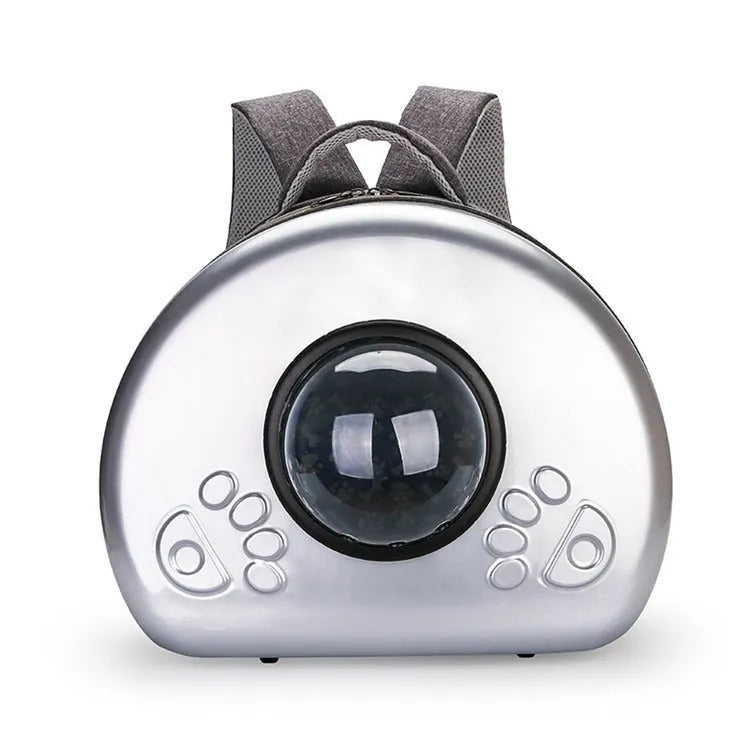 Transparent cat carrier bag in metallic colour with space capsule design for pet transport