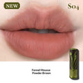 Matte brown lip mud in nude earth tones, long-lasting and easy to colour for fair skin