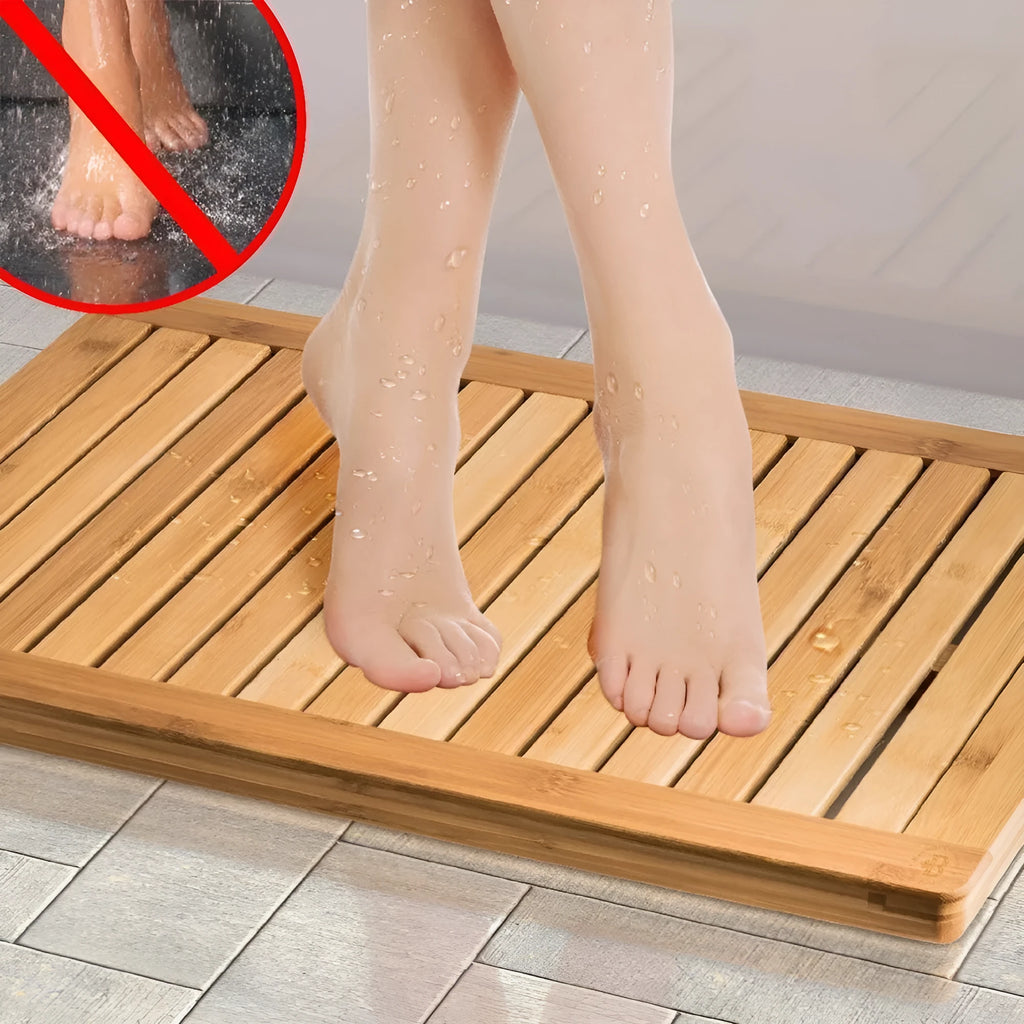 Bamboo home bathroom height increasing foot pad pedal non-slip rectangular mat 54x36x4cm solid colour