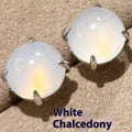 Round chalcedony stud earrings with four-claw setting in Chinese retro style