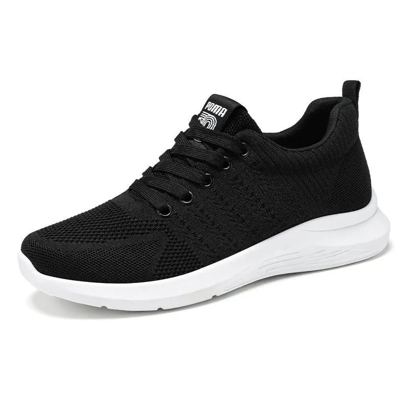 Men's Korean casual breathable mesh running shoes in B-2606 Black, side view