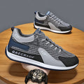 Men's green and grey mesh running shoes with lace-up front and viscose sole