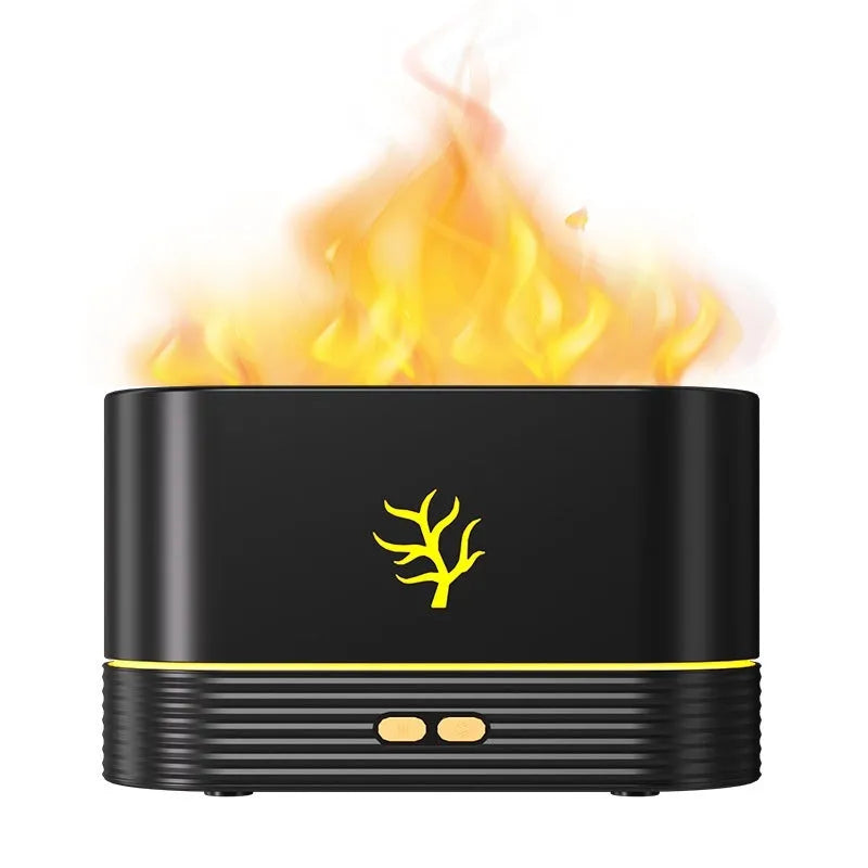 Square white LED flame humidifier and essential oil diffuser with mist and red fire effect.
