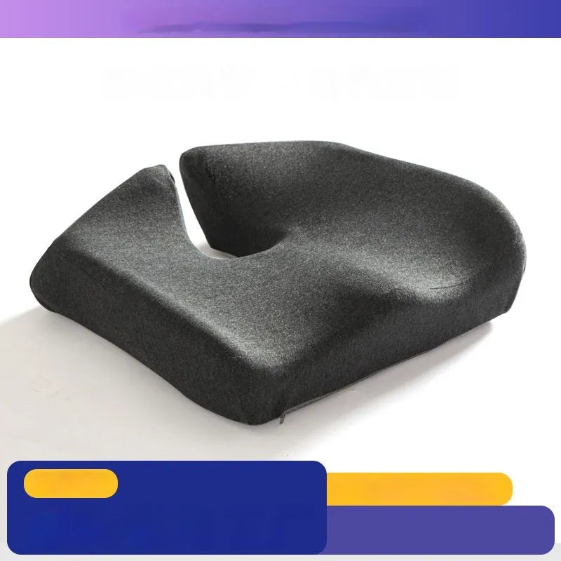 Memory foam office chair cushion in dark grey measuring 36x40x11cm with waist support contour