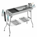 Large stainless steel flip-design charcoal barbecue oven with iron grills and carbon mesh plates