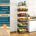 Black six-layer foldable kitchen trolley storage unit with carbon steel frame