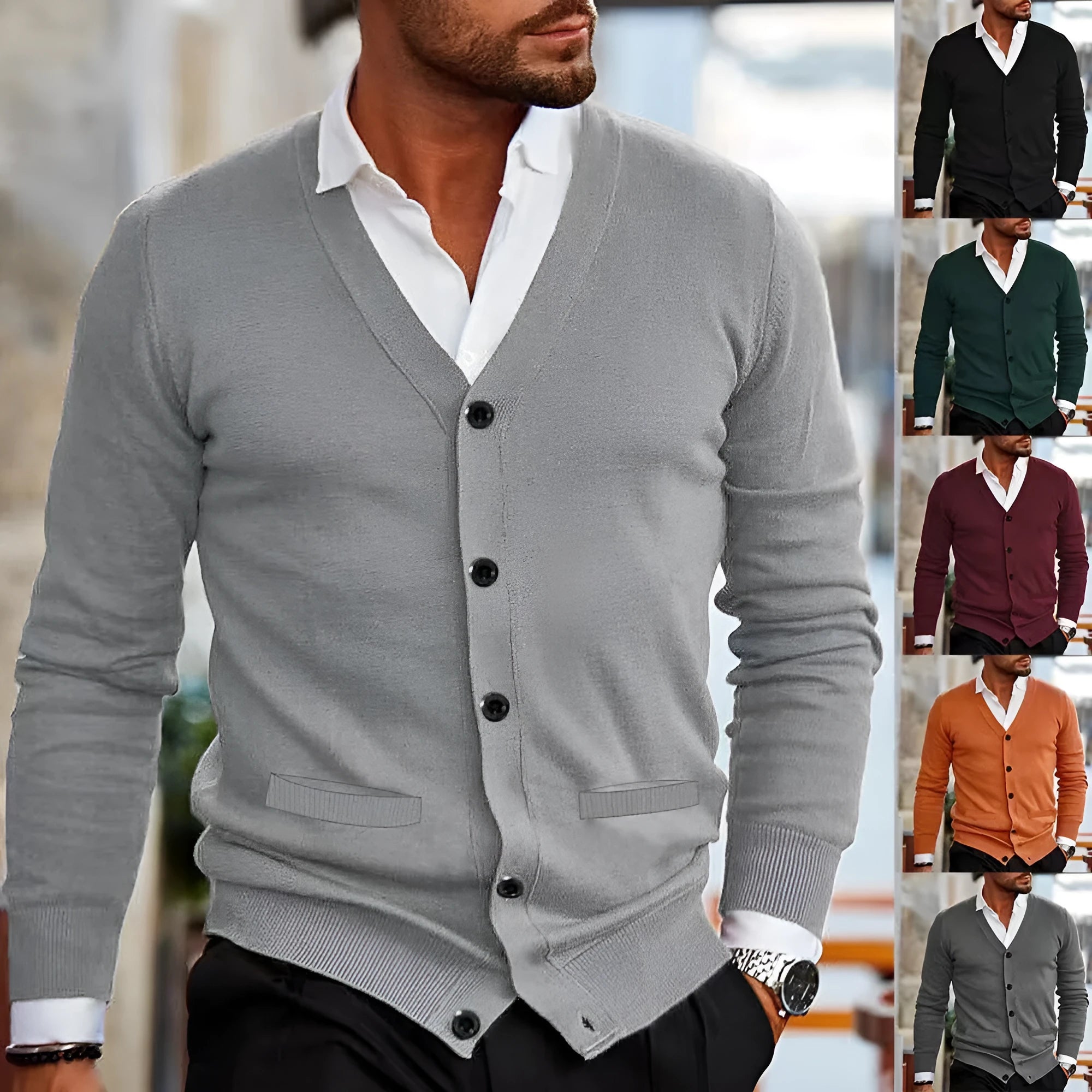 Men's slim fit acrylic cardigan sweater in various colours for autumn winter wear