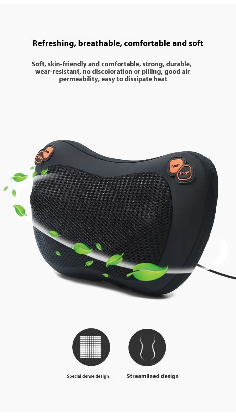 Smart shoulder neck massager pillow with 8 massage heads in genuine leather fabric