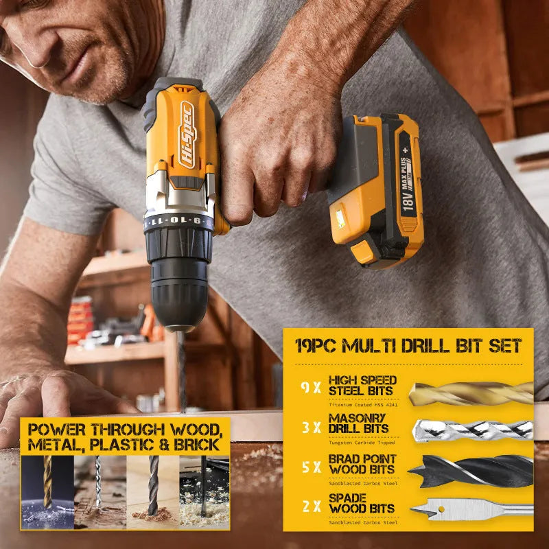 Grey yellow US-style toolbox open to show 82-piece chrome-vanadium steel home repair tool set.