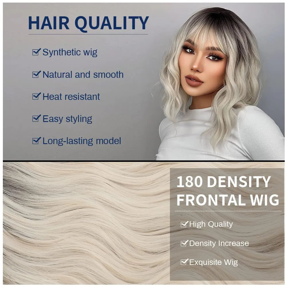 Women's short hair wig in ethnic style with oblique bangs, made from high temperature silk in image colour