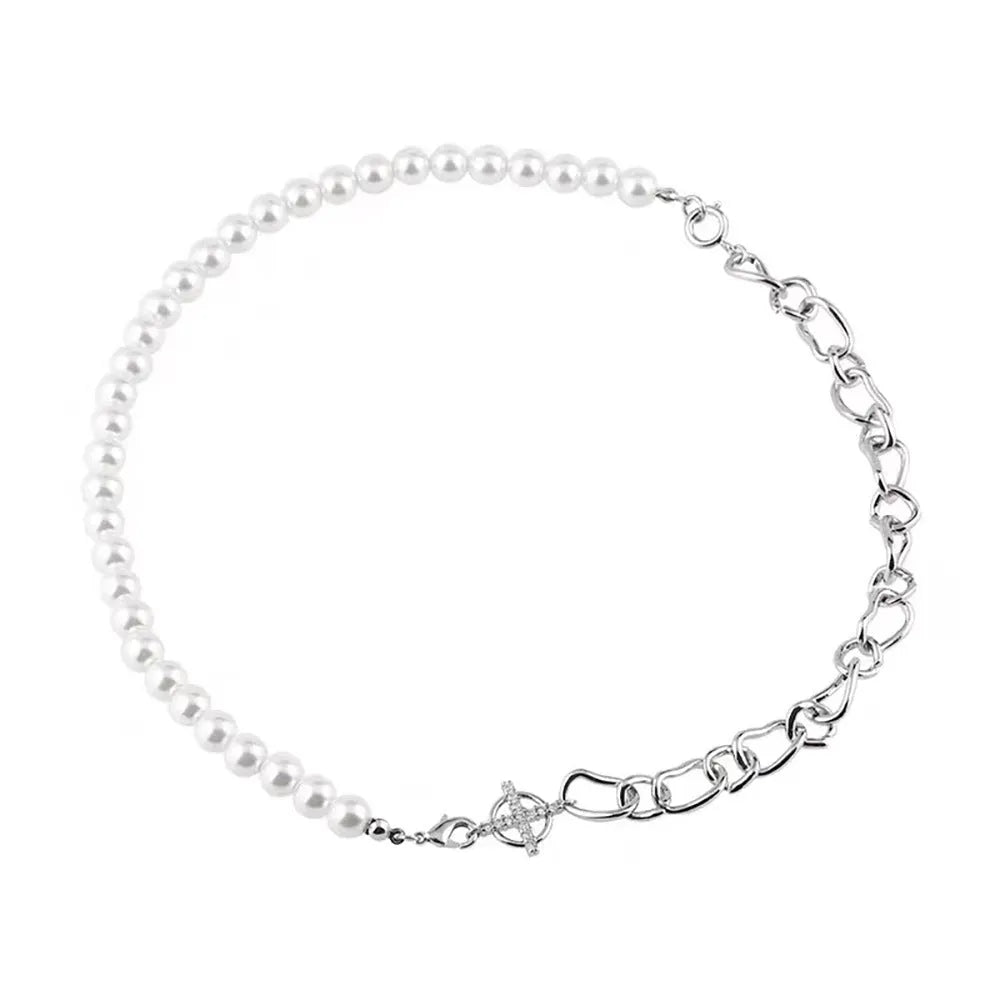 White acrylic geometric asymmetric pendant on twisted chain clavicle necklace