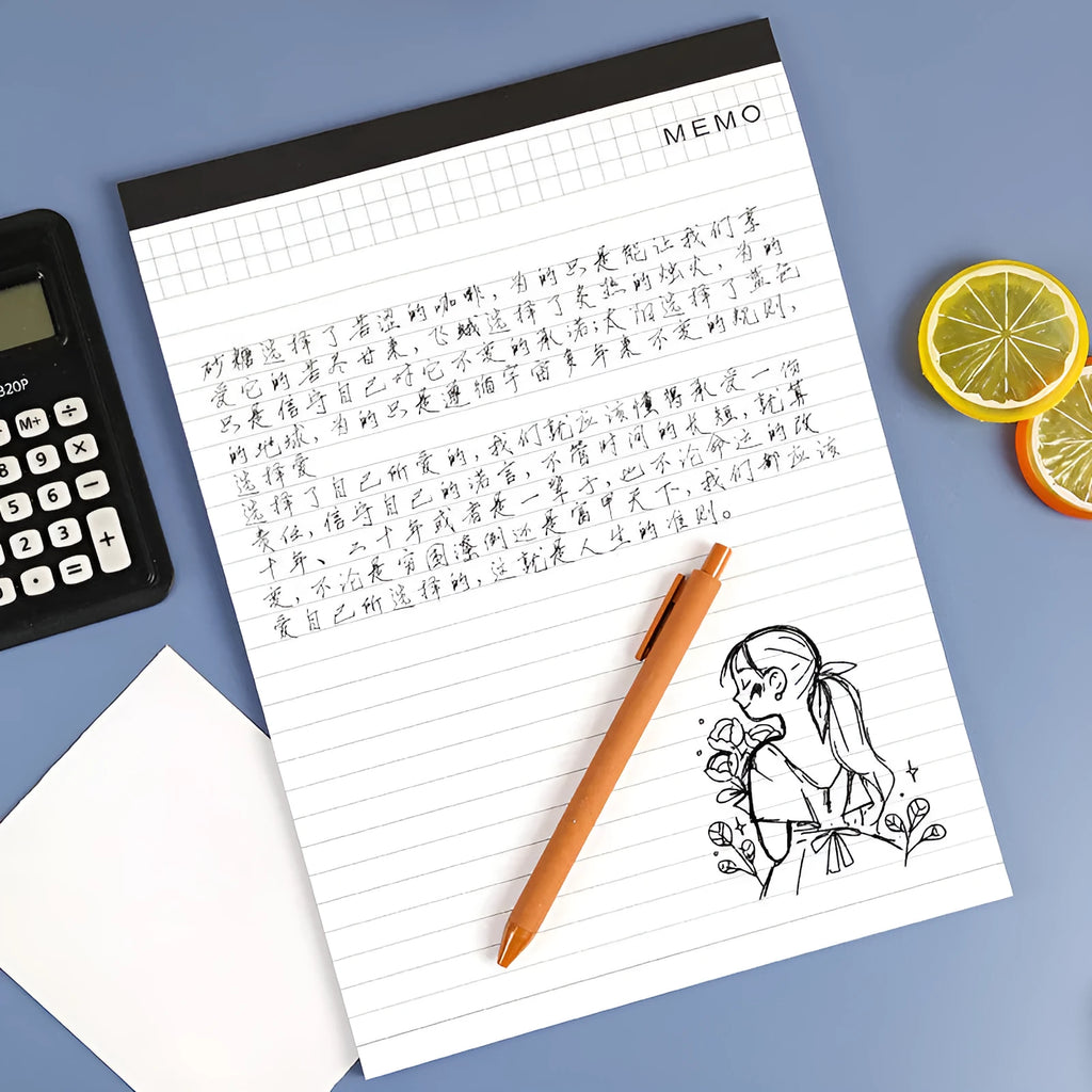 A4 tearable notebook with grid paper and wireless adhesive binding shown in available colour options
