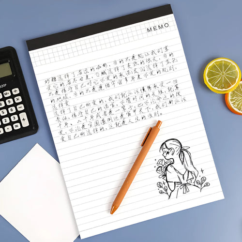 A4 tearable notebook with grid paper and wireless adhesive binding shown in available colour options