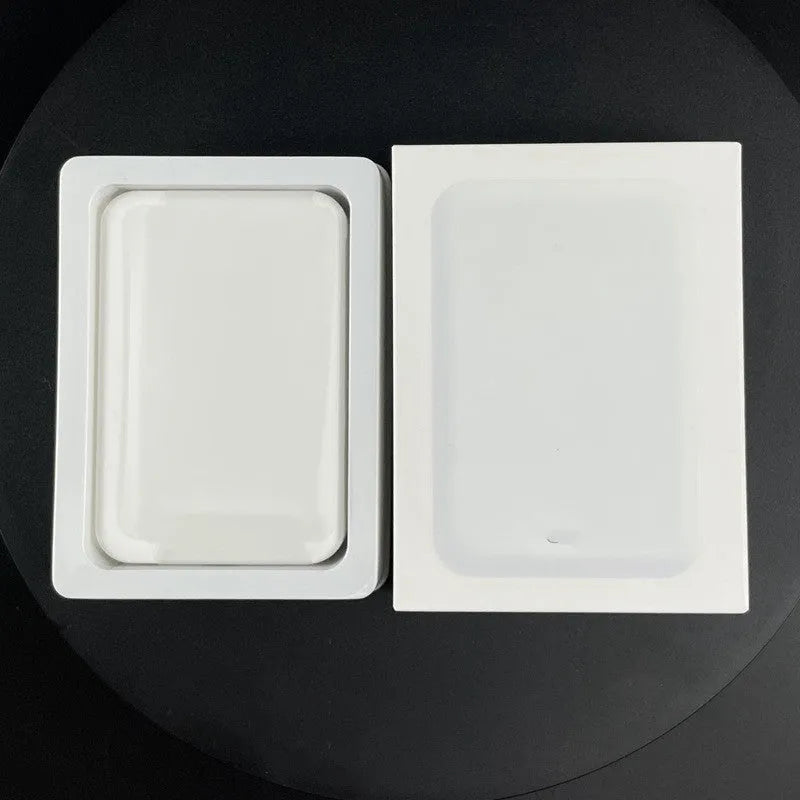 White magnetic wireless charger power bank with 5000mAh capacity measuring 100mm x 65mm