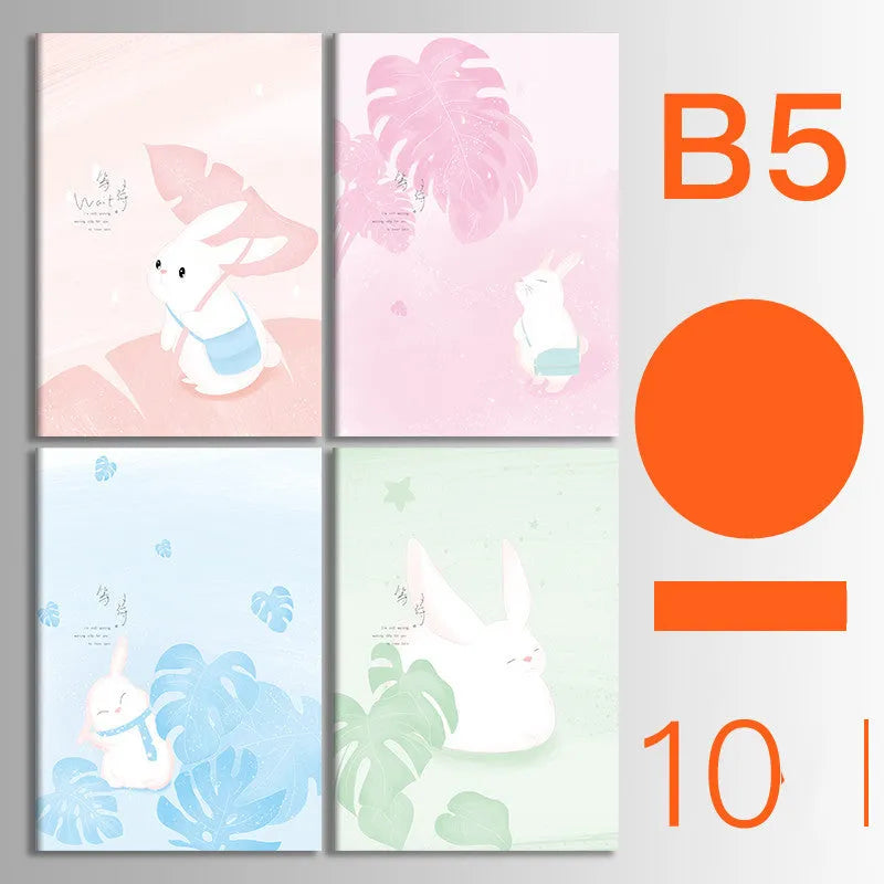 Ten soft cover thread-bound notebooks in A5 and B5 sizes with various designs