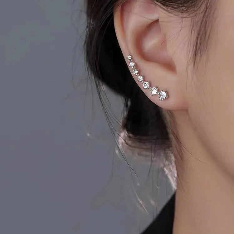 Geometric silver needle earrings with zircon stone in white colour for women fashion OL style