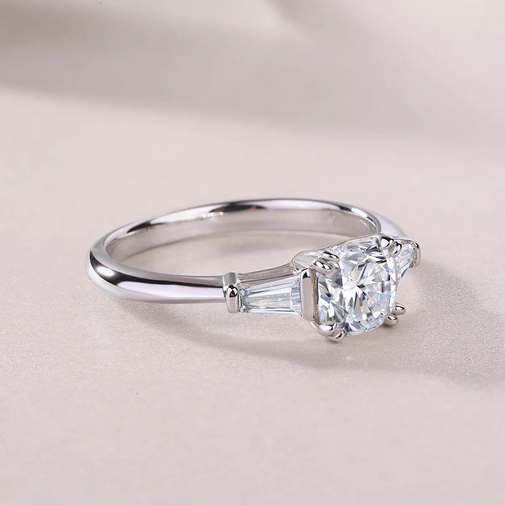 DESTINY moissanite wedding ring set with 6x6mm pillow cut, S925 silver, platinum plating, sizes 5-9, GRA certificate